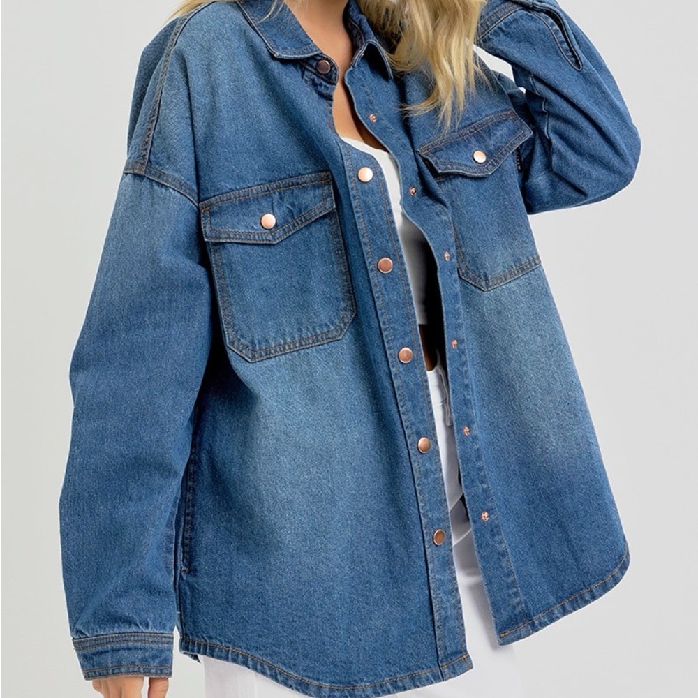 SOLD OUT RISEN Full Size Snap Down Long Sleeve Denim Shacket - Picture 3 of 6